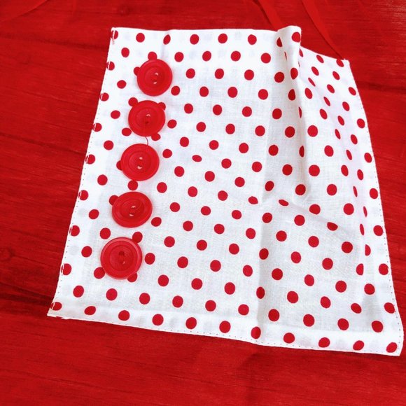 Vintage Half Apron Organdy Red Polka Dot - Picture 3 of 9